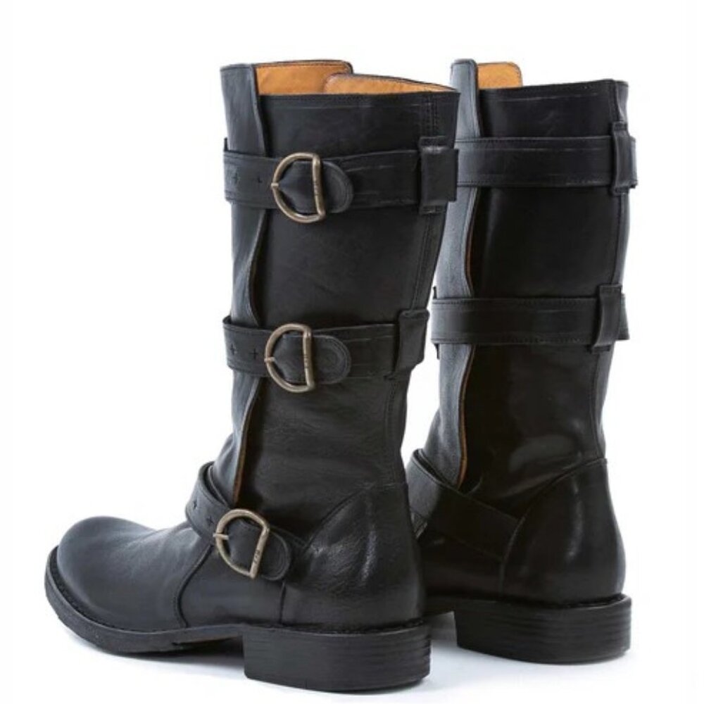 Fiorentini + Baker 7040 3-Buckle Black Leather Boots size 6.5